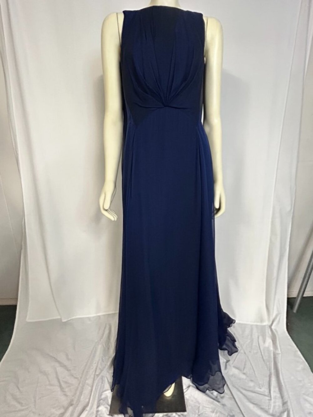 Alexander McQueen blue draped chiffon gown, size 42
